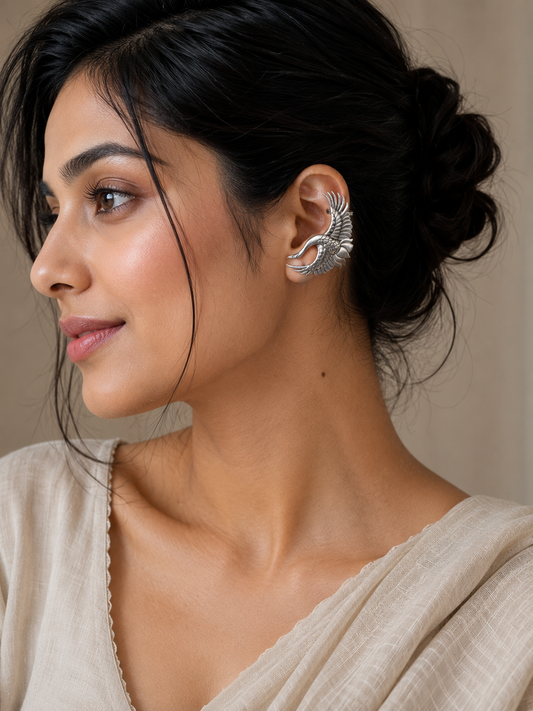 Phoenix Bird Silver-Tone Ear Cuff Earrings – Statement Wing Ear Wrap Earrings for Women  Boho Tribal Jewelry  The mirage Fashion 