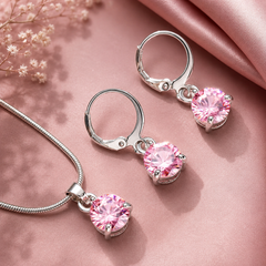 Round Crystal Pendant Necklace & Hoop Earrings Set for Women – Elegant Statement Jewelry Set