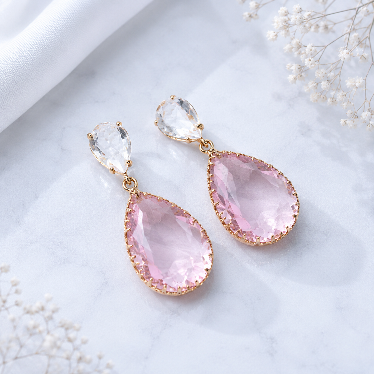 Pink Crystal Teardrop Drop Earrings for Women