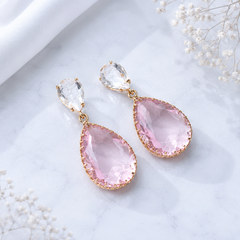 Pink Crystal Teardrop Drop Earrings for Women