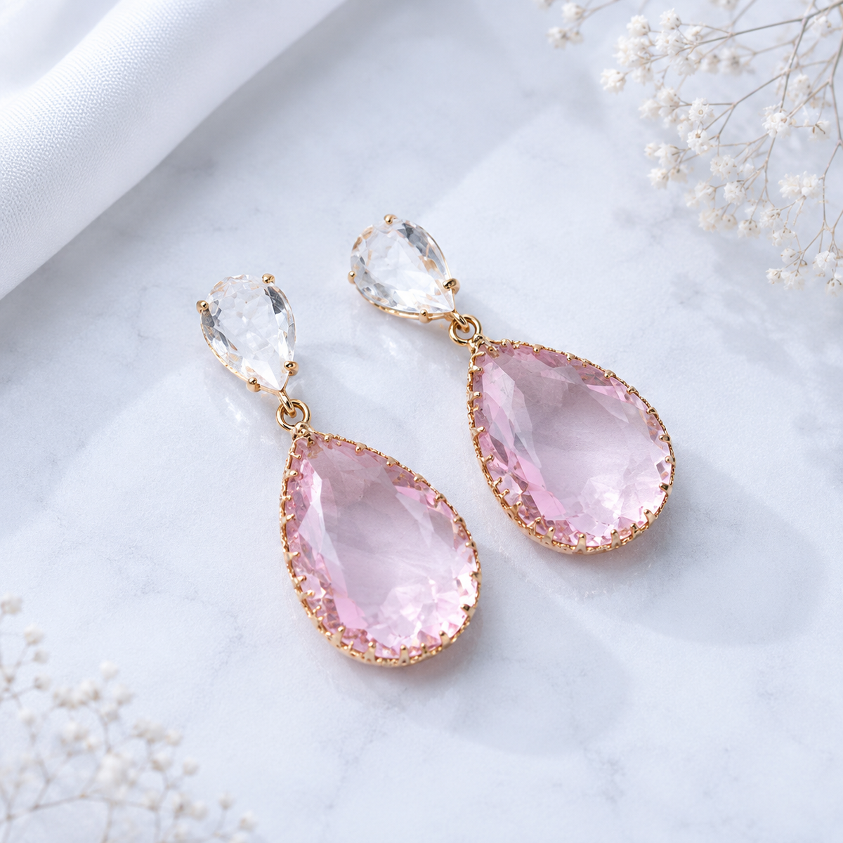 Pink  Crystal Teardrop Drop Earrings for Women | Elegant Gold Statement Earrings | The Mirage Fashion  Alternative SEO Titles (Copy)