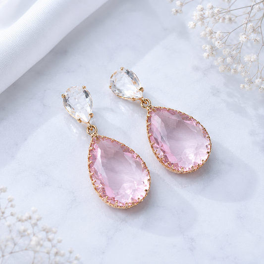 Pink  Crystal Teardrop Drop Earrings for Women | Elegant Gold Statement Earrings | The Mirage Fashion  Alternative SEO Titles (Copy)