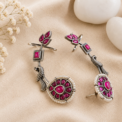 Pink Kundan Ear Cuff Earrings in Antique Silver – Statement Ear Climber Earrings for Women  Ethnic Fusion Jewelry  The Mirage Fashion 