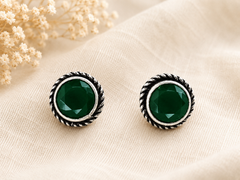 Rainbow Gemstone Oxidized Silver Stud Earrings Set – Multicolor Round Stone Studs for Women | Minimalist Everyday Ethnic Jewelry | The Mirage Fashion