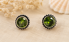 Rainbow Gemstone Oxidized Silver Stud Earrings Set – Multicolor Round Stone Studs for Women | Minimalist Everyday Ethnic Jewelry | The Mirage Fashion