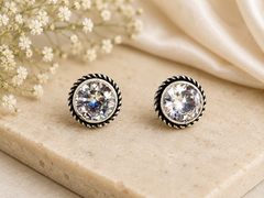 Rainbow Gemstone Oxidized Silver Stud Earrings Set – Multicolor Round Stone Studs for Women | Minimalist Everyday Ethnic Jewelry | The Mirage Fashion