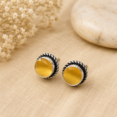 Rainbow Gemstone Oxidized Silver Stud Earrings Set – Multicolor Round Stone Studs for Women | Minimalist Everyday Ethnic Jewelry | The Mirage Fashion