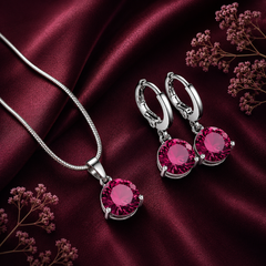Red   crystal pendant necklace and matching earrings set for women