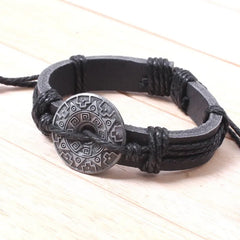 Vintage Tribal Black Leather Bracelet for Men & Women | Adjustable Cord Bracelet