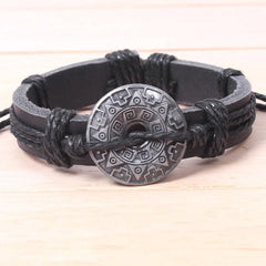 Vintage Tribal Black Leather Bracelet for Men & Women | Adjustable Cord Bracelet