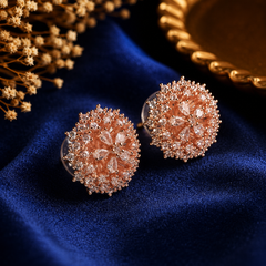 Rose Gold Floral Crystal Stud Earrings for Women | The Mirage Fashion