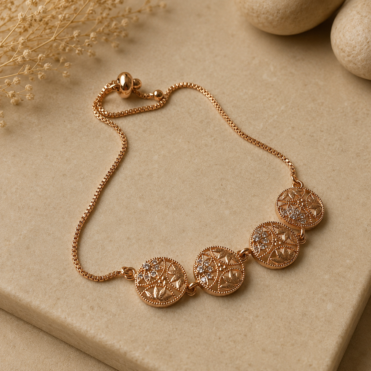 Rose Gold Adjustable Floral Charm Bracelet for Women  Elegant Daily Wear Jewellery  The Mirage Fashion
