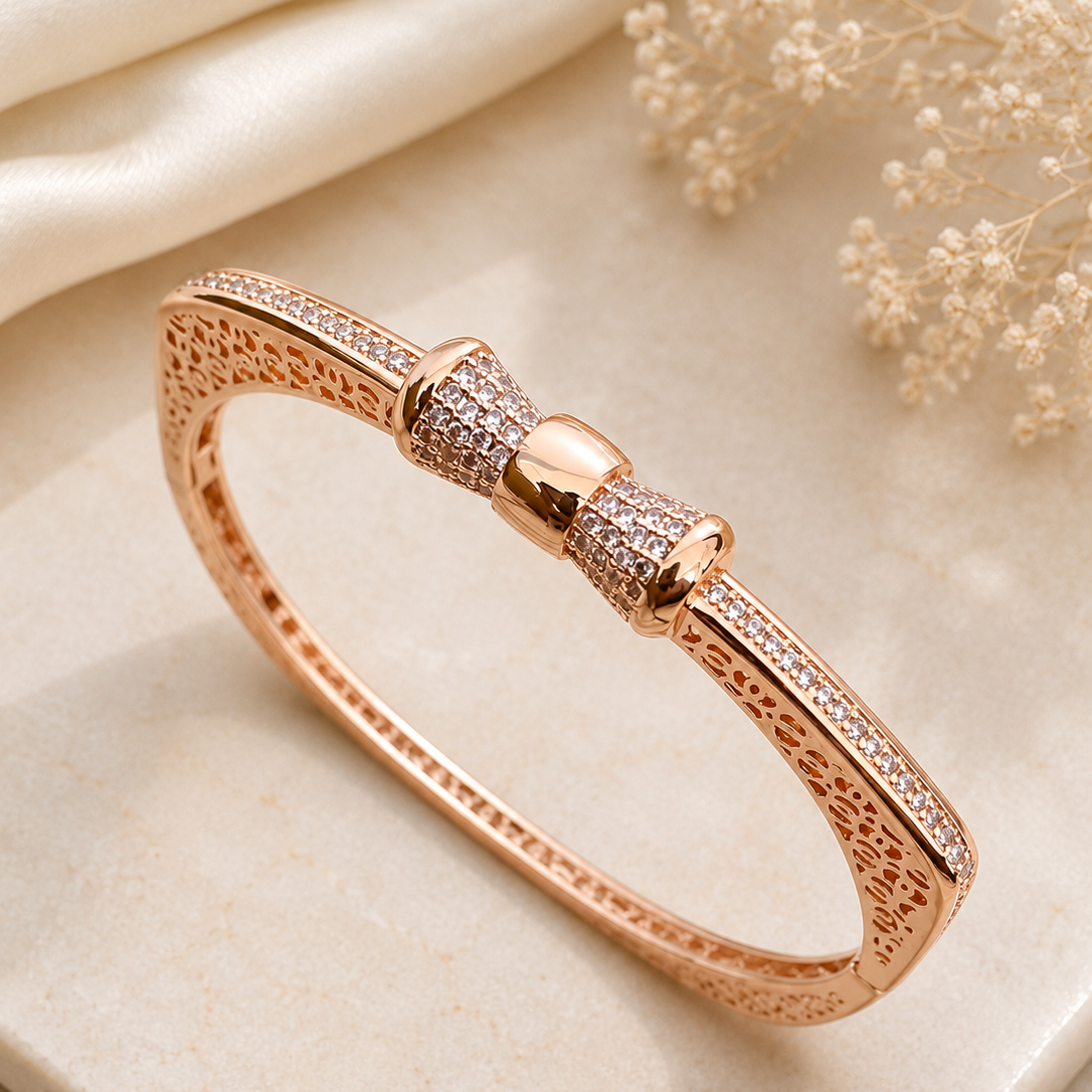 Rose Gold Bow American Diamond Bracelet for Women with Sparkling CZ Stones | The Mirage Fashion