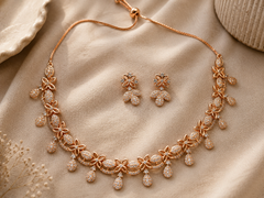 Rose Gold Floral American Diamond Necklace Set for Women | The Mirage Fashion