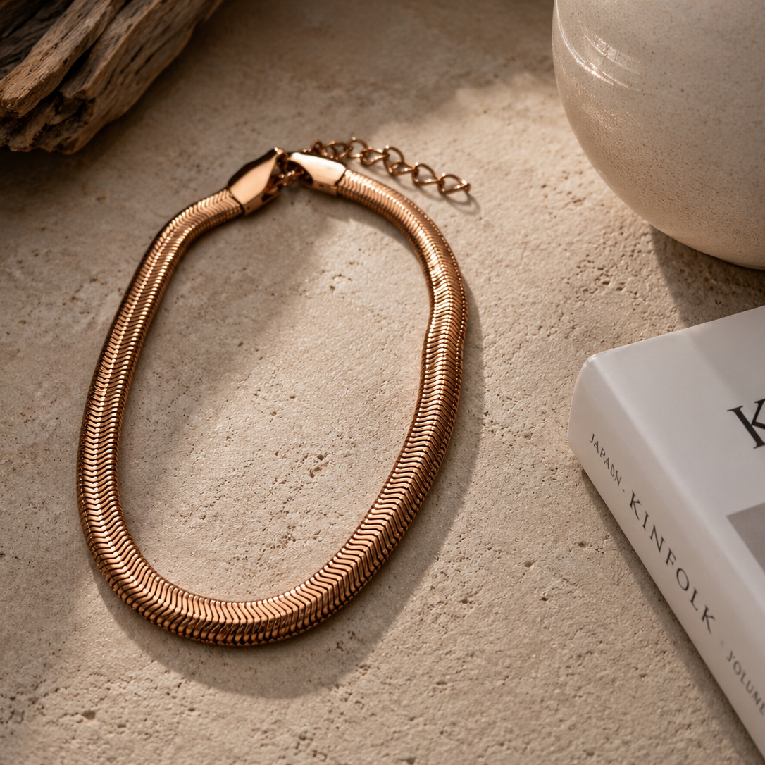 Rose Gold Herringbone Anklet – Minimalist Luxury Foot Jewelry for Women  The Mirage Fashion