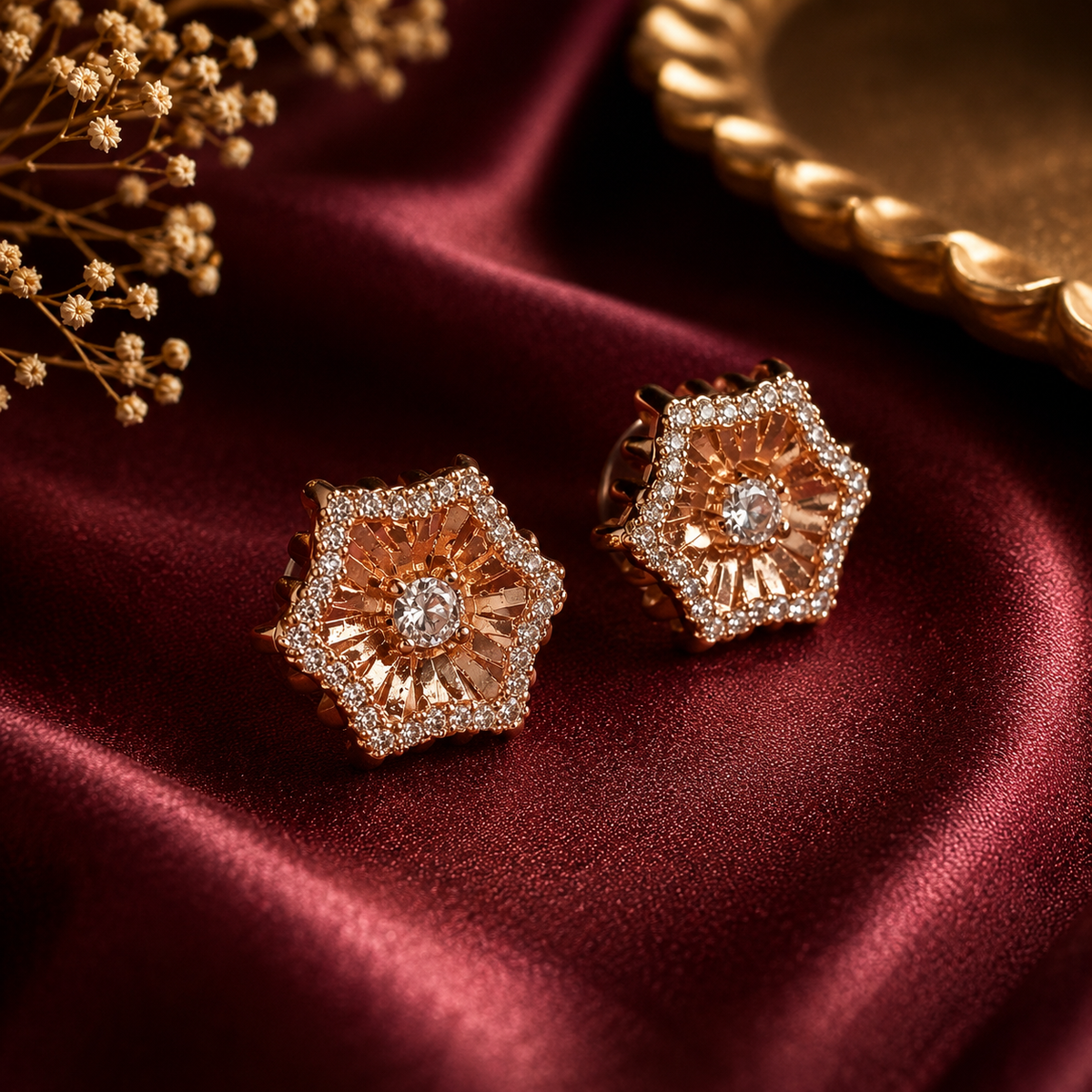 Rose Gold Square Crystal Stud Earrings for Women | The Mirage Fashion