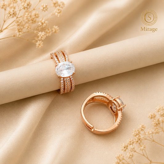 Rose Gold American Diamond Solitaire Ring for Women | Adjustable CZ Statement Ring | The Mirage Fashion