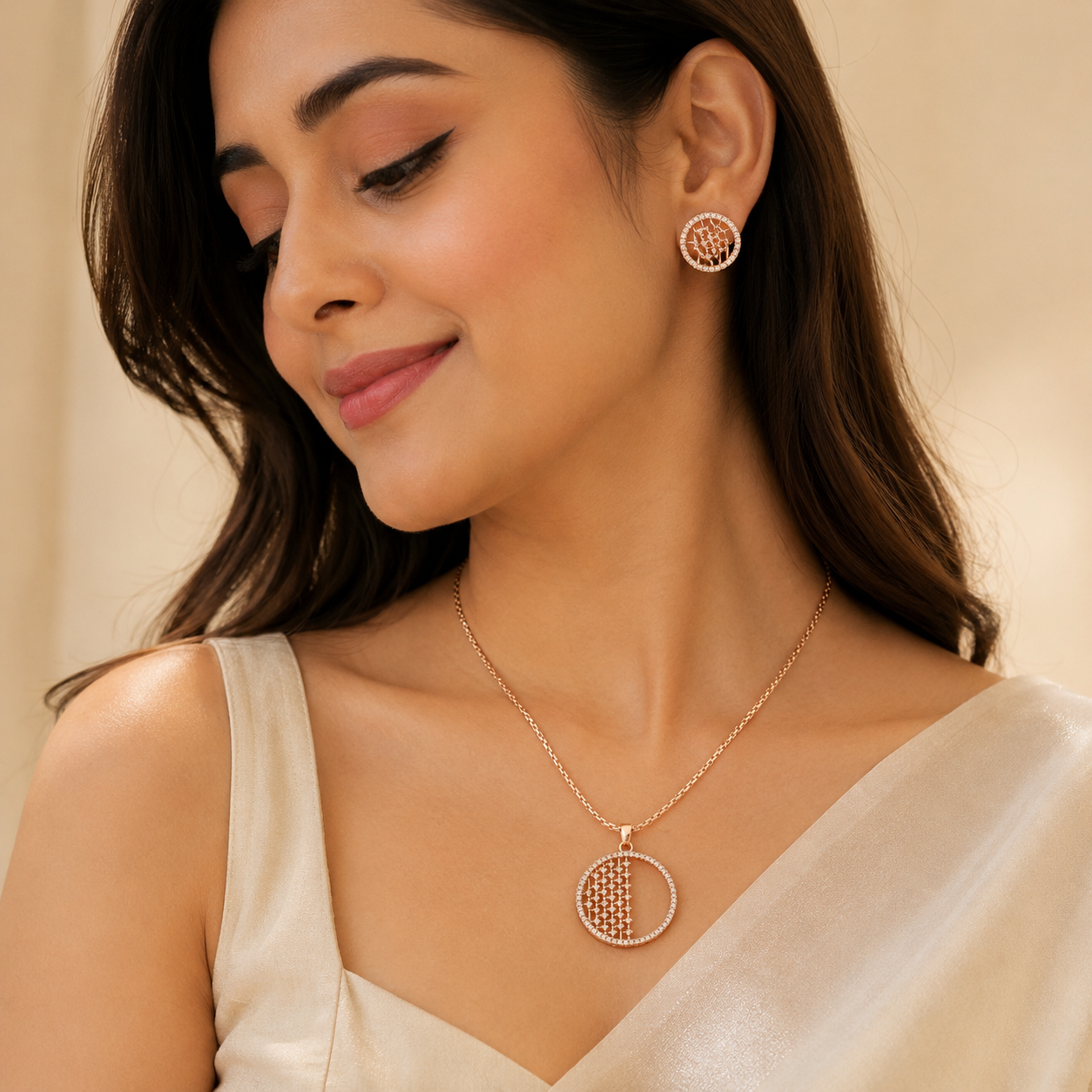 Rose Gold Cubic Zirconia Pendant Set  Premium Women's Jewellery