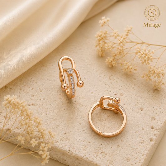 Rose Gold Open Loop American Diamond Adjustable Ring with CZ Stones for Women | Designer Fashion Ring | The Mirage Fashion