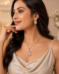 Rose Gold Pearl Necklace & Earrings Set for Women | The Mirage Fashion