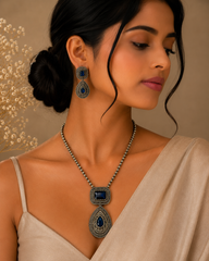 Royal Blue Vintage Statement Pendant Set for Women | The Mirage Fashion
