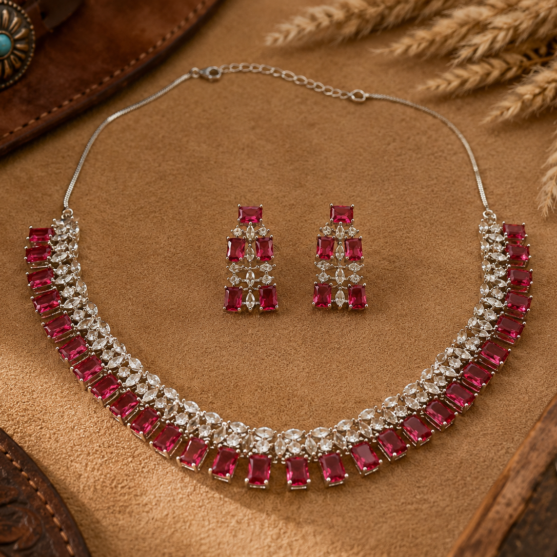 Ruby Red American Diamond Necklace Set for Women  The Mirage Fashion