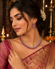Ruby Red American Diamond Necklace Set for Women | The Mirage Fashion