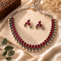 Ruby Red Stone Choker Necklace Set with Pearl Drops for Women  The Mirage Fashion