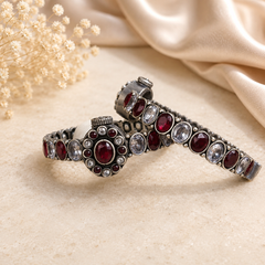 Ruby Red Stone Oxidized Kada Bracelet for Women | Statement Bangle | The Mirage Fashion (Single Pic)