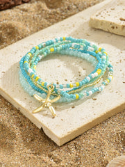 Seafoam Starfish Charm Anklet – Multilayer Beaded Beach Jewelry for Women | The Mirage Fashion | Sky Blue 
