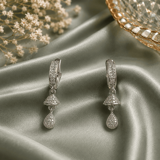 Silver Diamond Hoop Hanging Earrings for Women | The Mirage Fashion