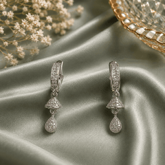 Silver Diamond Hoop Hanging Earrings for Women | The Mirage Fashion