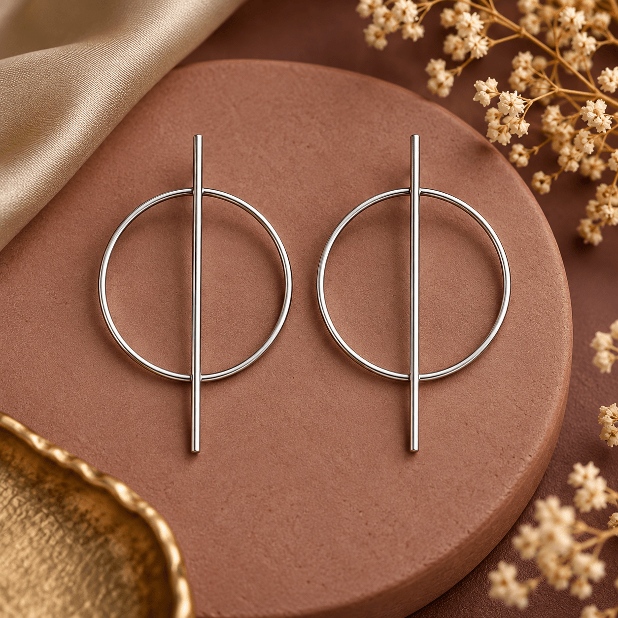Silver Geometric Hoop Earrings for Women 