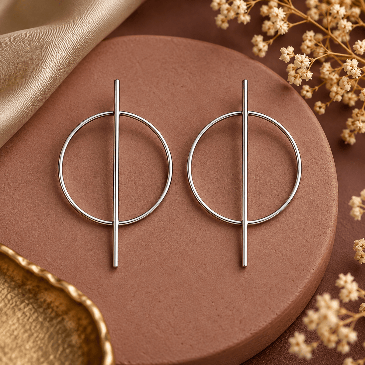 Silver Geometric Hoop Earrings for Women 