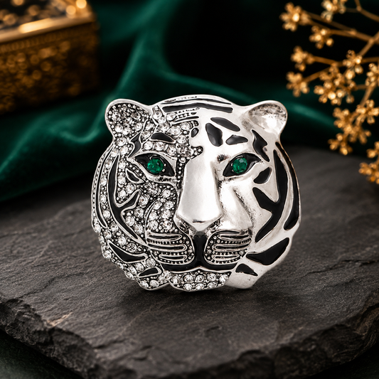 Royal Tiger Head Brooch – Luxury Gold & Silver Finish Tiger Lapel Pin for Men