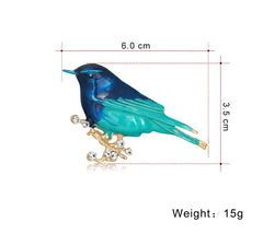 Blue & Green Enamel Bird Brooch with Crystal Accents – Elegant Nature-Inspired Lapel Pin