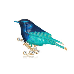 Blue & Green Enamel Bird Brooch with Crystal Accents – Elegant Nature-Inspired Lapel Pin