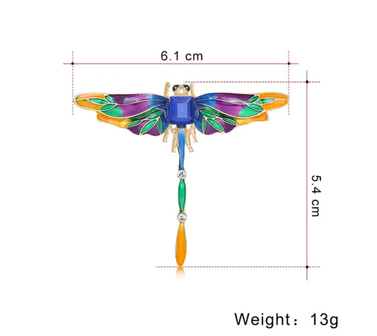 Vibrant Enamel Dragonfly Brooch with Blue Glass Gem & Rhinestones – Unisex Statement Pin