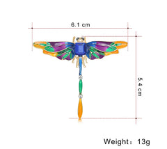 Vibrant Enamel Dragonfly Brooch with Blue Glass Gem & Rhinestones – Unisex Statement Pin