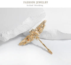 Vibrant Enamel Dragonfly Brooch with Blue Glass Gem & Rhinestones – Unisex Statement Pin
