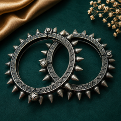 Spiked Oxidized Silver Kada Bangles for Women | The Mirage Fashion (Single Pic)