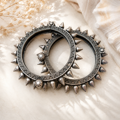 Spiked Oxidized Silver Kada Bangles for Women 