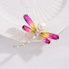 Mirage Elegant Dragonfly Brooch with Colorful Crystals & Pearl – Women's Fashion Jewelry Pin