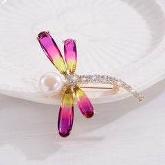 Mirage Elegant Dragonfly Brooch with Colorful Crystals & Pearl – Women's Fashion Jewelry Pin
