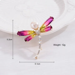 Mirage Elegant Dragonfly Brooch with Colorful Crystals & Pearl – Women's Fashion Jewelry Pin
