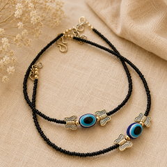 Title
The Mirage Fashion Evil Eye Butterfly Anklet – Black Beaded Nazar Protection Payal for Women
