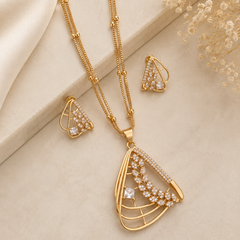 Gold Plated American Diamond Geometric Pendant Set with Matching Earrings for Women | The Mirage Fashion