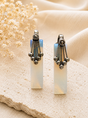 The Mirage Fashion Opalite Bar Drop Earrings – Silver Look Statement Earrings for Women | Contemporary Ethnic Jewelry | Opal Earrings