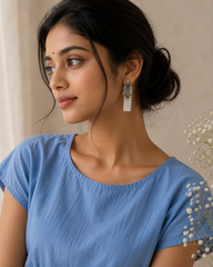 The Mirage Fashion Opalite Bar Drop Earrings – Silver Look Statement Earrings for Women | Contemporary Ethnic Jewelry | Opal Earrings