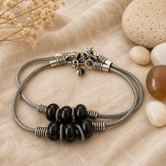 The Mirage Fashion Black Beaded Oxidized Anklet Pair – Boho Tribal Double Layer Payal for Women